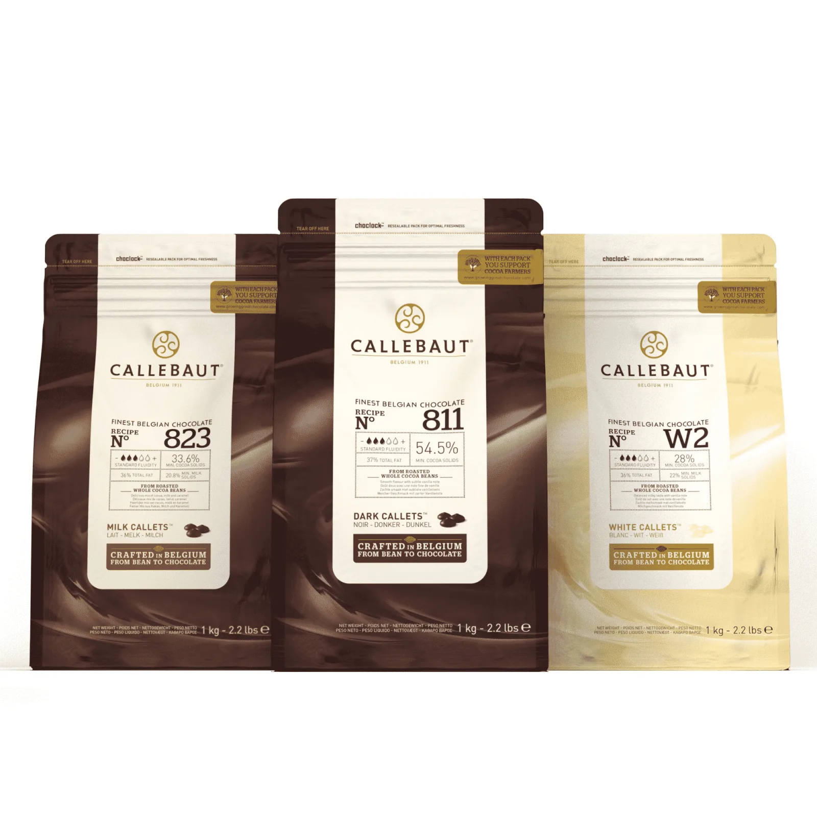 Callebaut chokoladepakke med hvid, lys og mørk chokolade 3 x 1kg