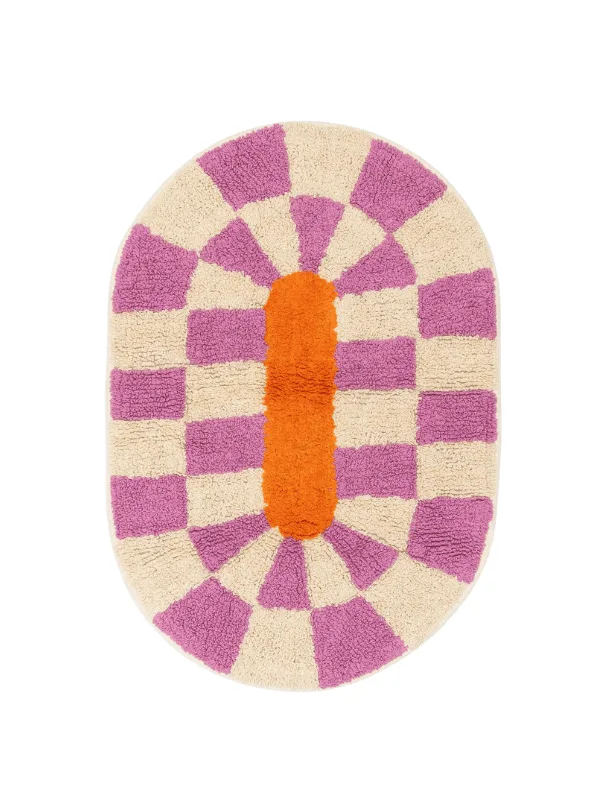 Bademåtte "Rita" 75 x50 cm - Lyserød, offwhite og orange