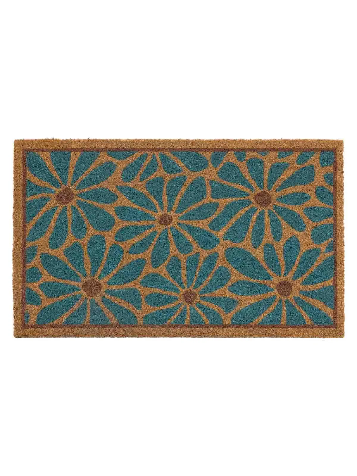 Dørmåtte 45x75 cm - "Boho" med blå blomster