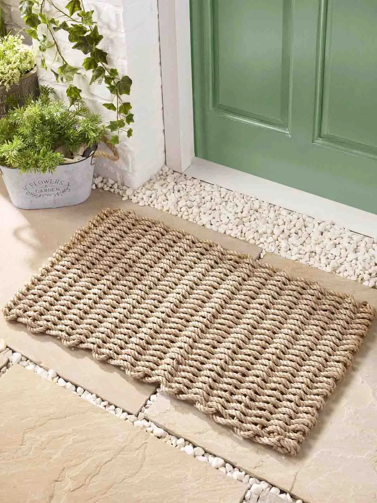 Udendørs Dørmåtte 45x75 cm - Lys sand i knyttet reb
