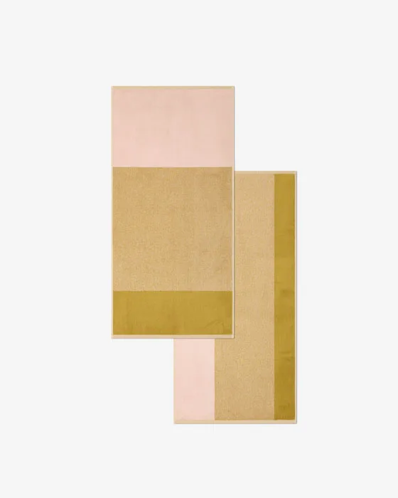 Badehåndklædesæt (2 stk) "Lex Pott" 70x140 - Lyserød & Oliven
