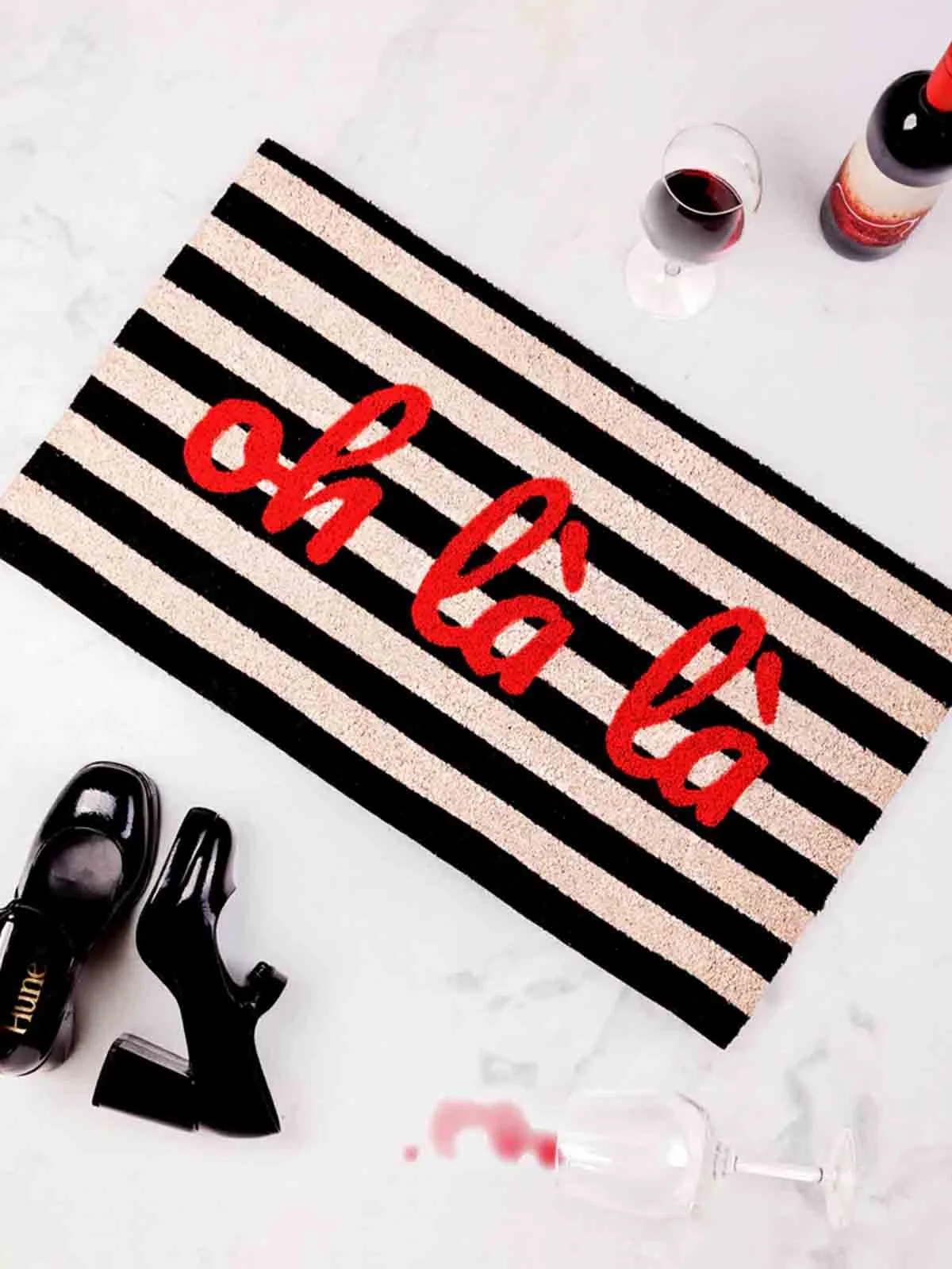 Dørmåtte 40 x 70 cm - Stribet "Oh la la"