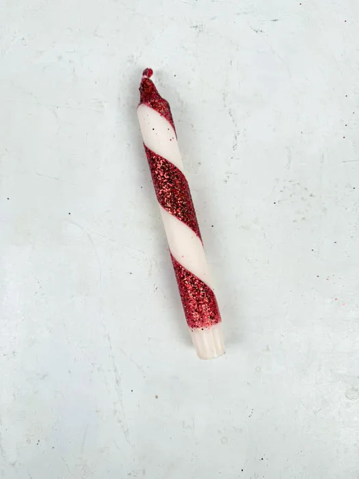Lys "Julestok"- Offwhite med rød glimmer