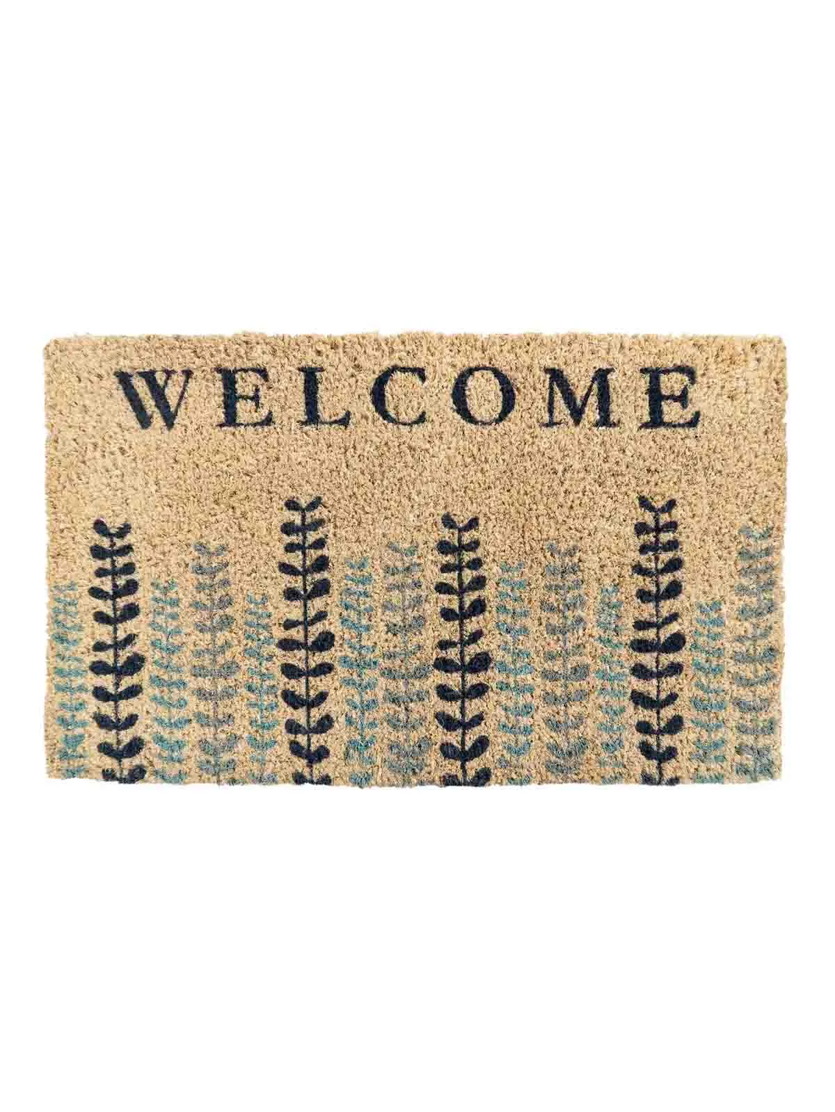 Dørmåtte 40x60 cm - Welcome med blå blomster