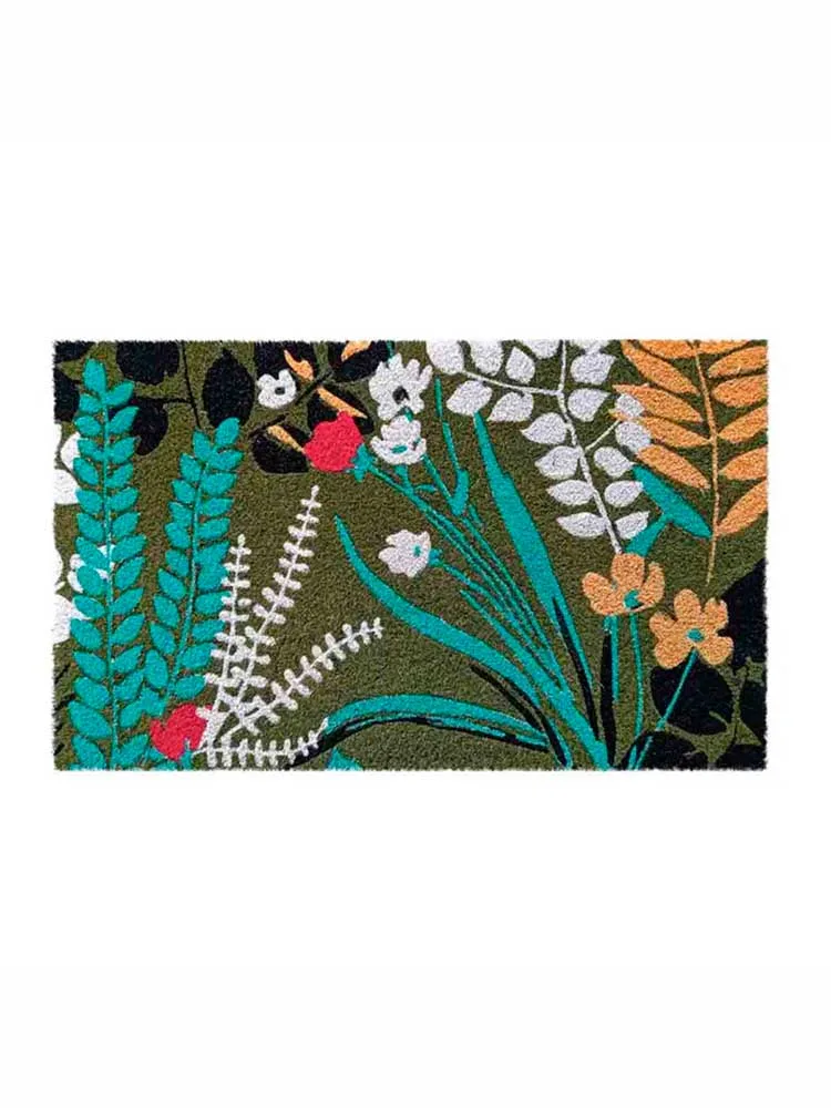 Dørmåtte 75 x 45 cm - Olivengrøn med blomster