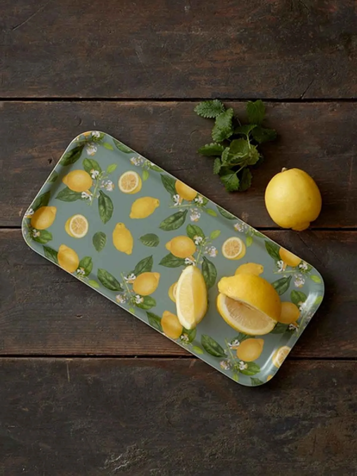 Aflang bakke i birketræ 32x15 cm - Citroner