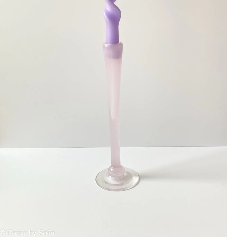 Mundblæst lysestage 25-28 cm - lyserød