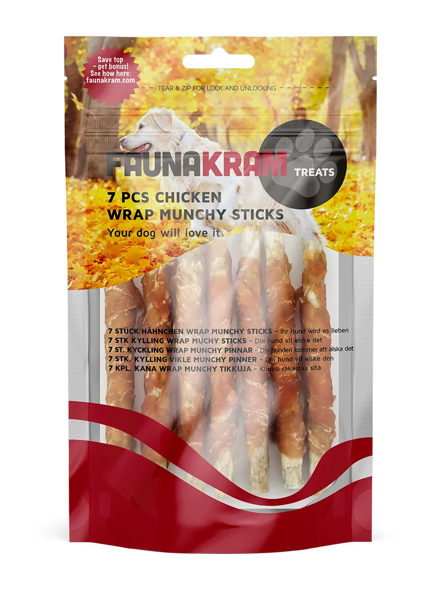 DOG SNACK KYLLINGE WRAP MUNCHY PINDE 80 g, 7 stk.