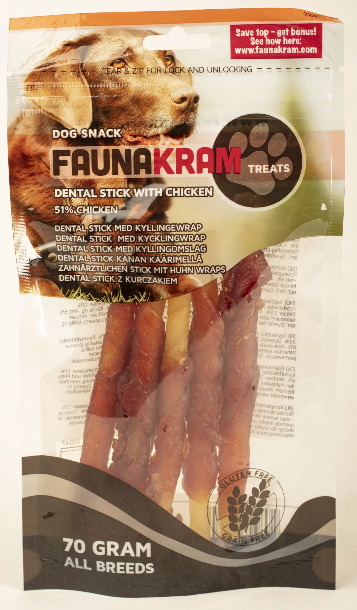 DOG SNACK REAL MEAT DENTAL STICK MED 51% KYLLING 70 g